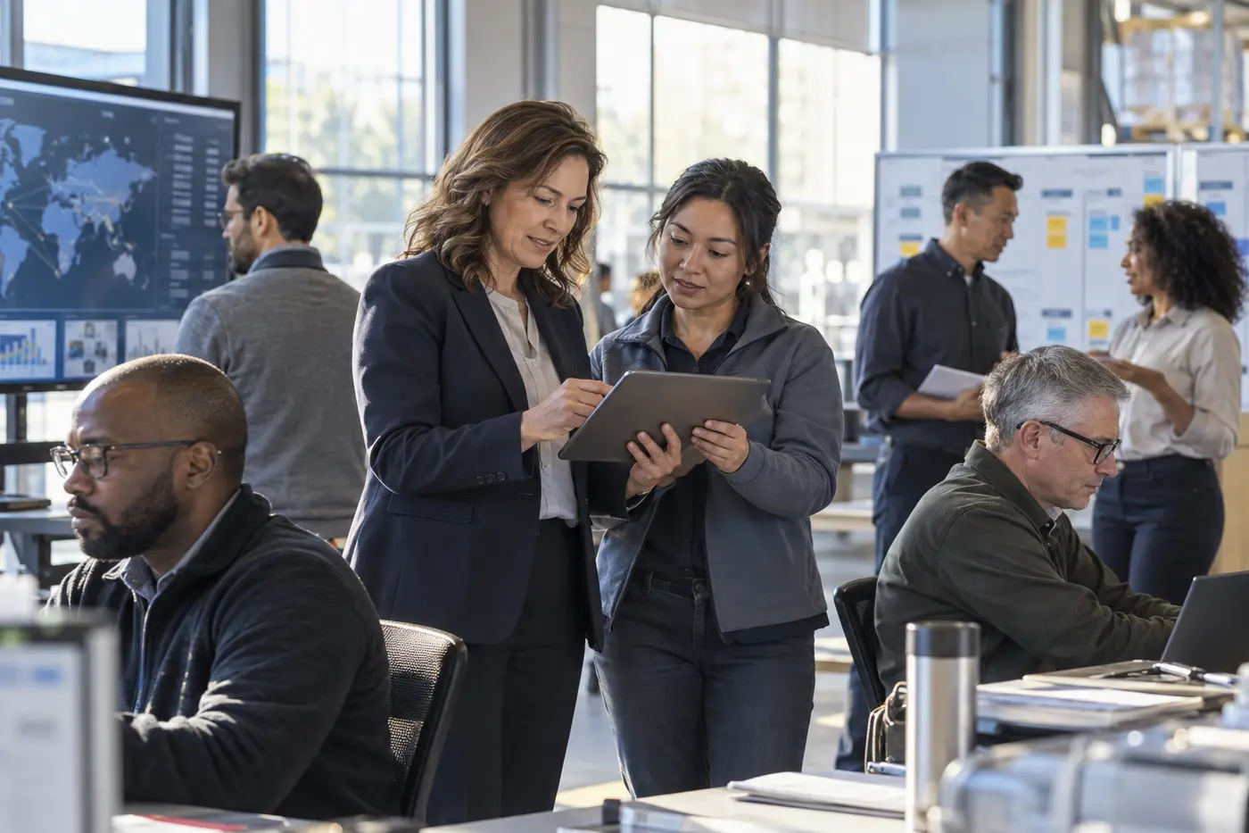 Program leaders and business users coordinating a go-live together